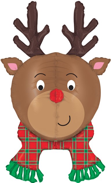 Шар фольга фигура голова Новогодний олень Коричневый 3D GR 35'' 89см