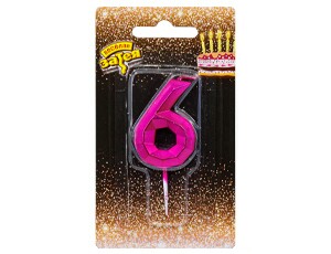 Свеча для торта Цифра Диамант Маджента "6" 4,5см