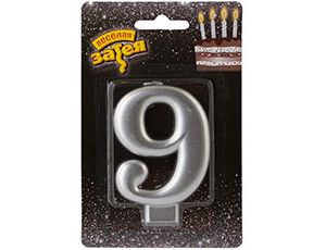 Свеча для торта Цифра Серебряная "9" 8см