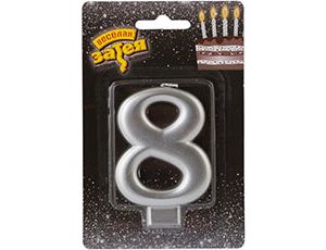 Свеча для торта Цифра Серебряная "8" 8см