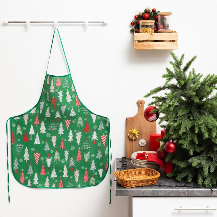 Фартук без кармана Елки вид 3 60х70см зеленый вафля хл100%