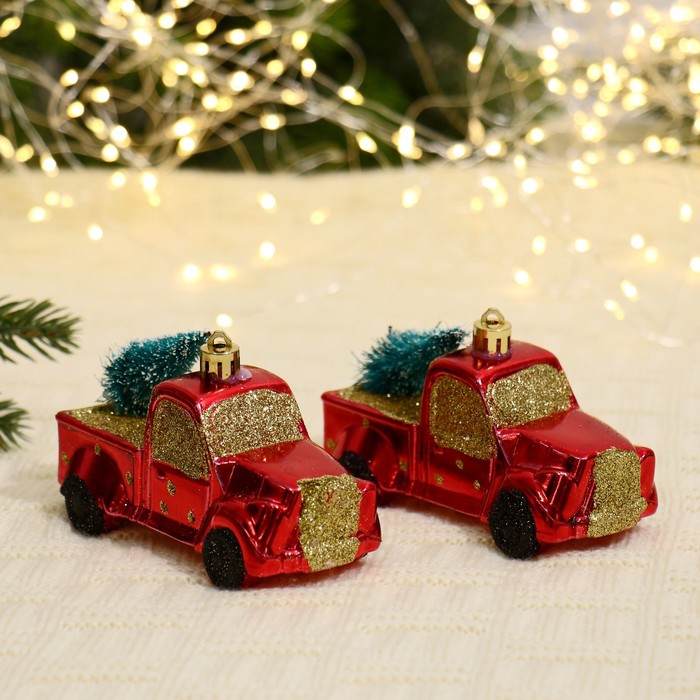 Игрушки на елку фигура Машинка с Елкой 10,5х6см красный (уп2)