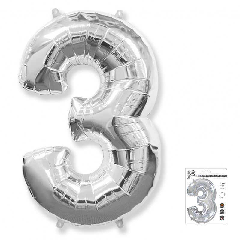 Шар фольга Цифра 40''/Fm Серебро Silver "3"