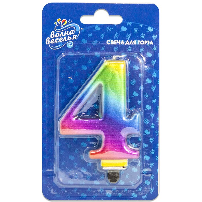 Свеча для торта Цифра Радужная "4"