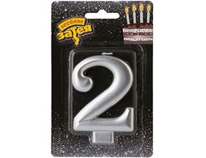 Свеча для торта Цифра Серебряная "2" 8см