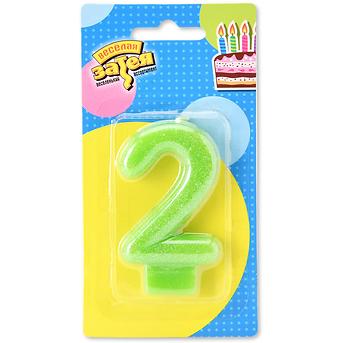 Свеча для торта Цифра Блестящая "2" 7,6см