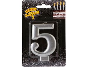 Свеча для торта Цифра Серебряная "5" 8см