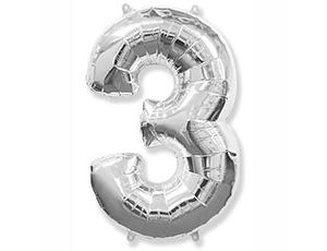 Шар фольга Цифра 32''/Fm Серебро Silver "3"