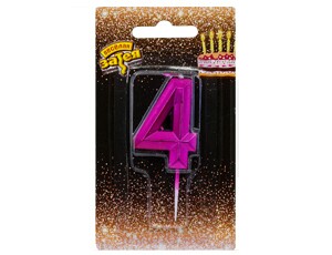 Свеча для торта Цифра Диамант Маджента "4" 4,5см