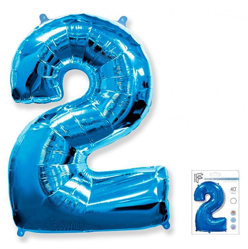 Шар фольга Цифра 40"Fm Синий Blue "2" 901762A-P 1207-3073 (упак )