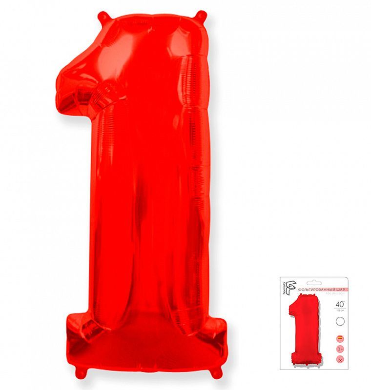 Шар фольга Цифра 40''/Fm Красная Red "1"