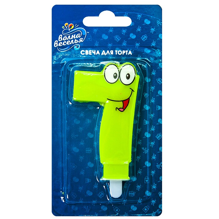 Свеча для торта Цифра Глазки "7" салатовая 7см