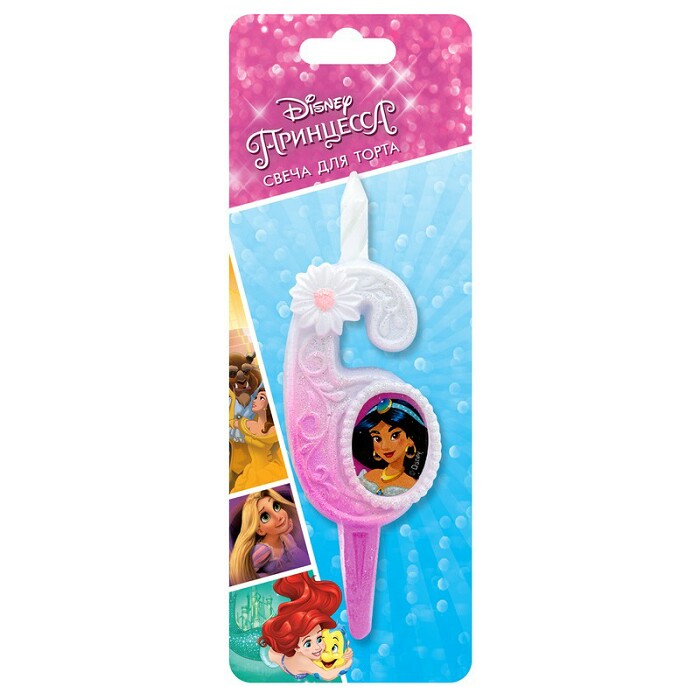 Свеча для торта Цифра Принцессы Диснея "6" 10см