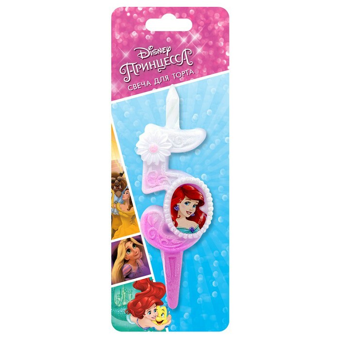 Свеча для торта Цифра Принцессы Диснея "5" 10см