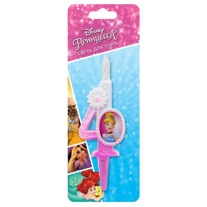 Свеча для торта Цифра Принцессы Диснея "4" 10см