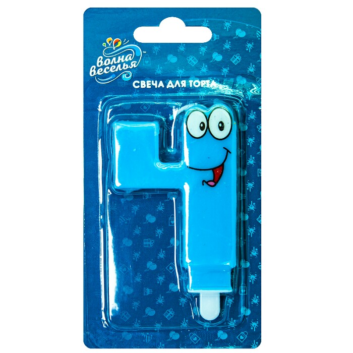 Свеча для торта Цифра Глазки "4" голубая 7см