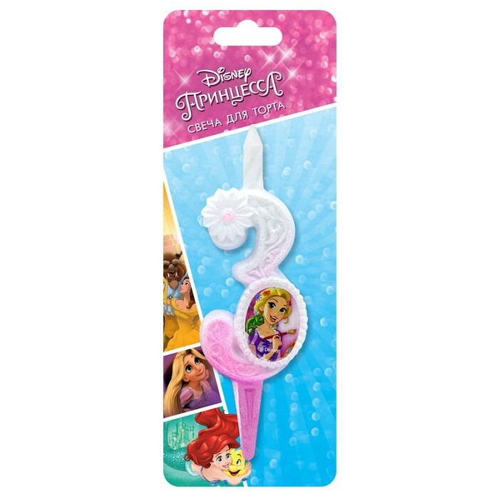 Свеча для торта Цифра Принцессы Диснея "3" 10см