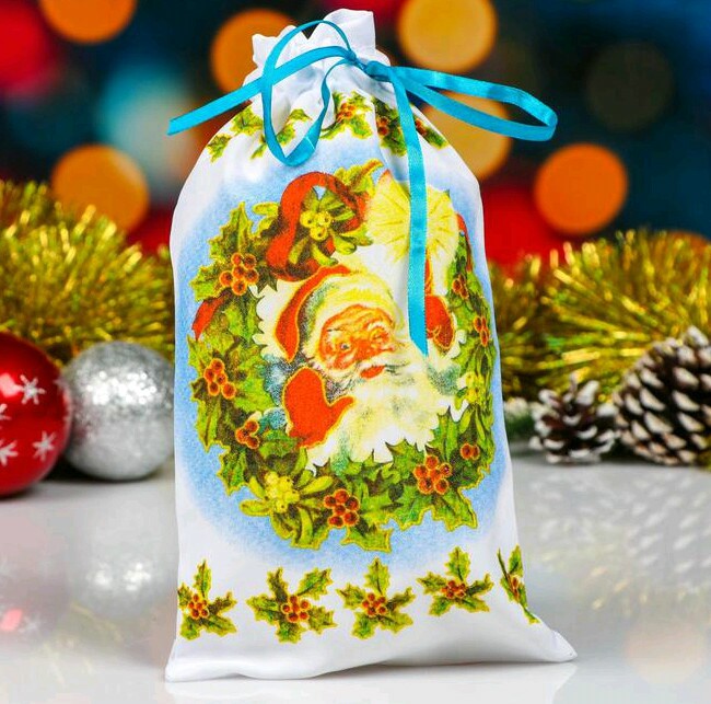 Мешок для подарков 16х30см Дубовый лист с лентой габардин