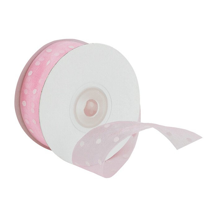 Лента Органза с точками Айвори 25ммх22,85м