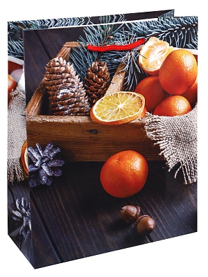 Пакет M Mандарины и шишки 18х23х8см