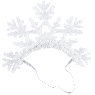 Ободок Новогодний Снежинка на резинке белая блеск