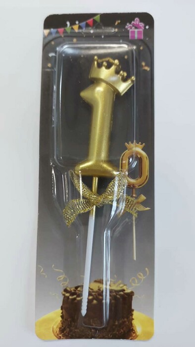 Свеча для торта Цифра корона Золото с бантом "1"