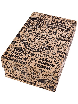 Коробка прямоугольник Крафт Пожелания с Новым Годом 17х11х6см