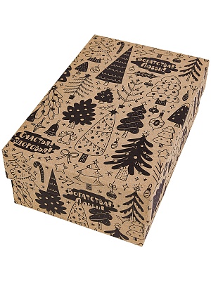 Коробка прямоугольник Крафт Елочки 19х12х7,5см