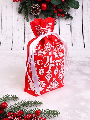 Мешок для подарков 24х18х9см У Новогодней елки красный