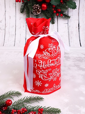 Мешок для подарков 24х18х9см С Новым Годом красный