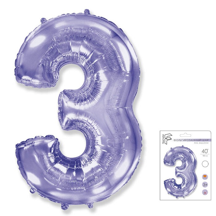 Шар фольга Цифра 40''/Fm Сиреневая Lilac "3"
