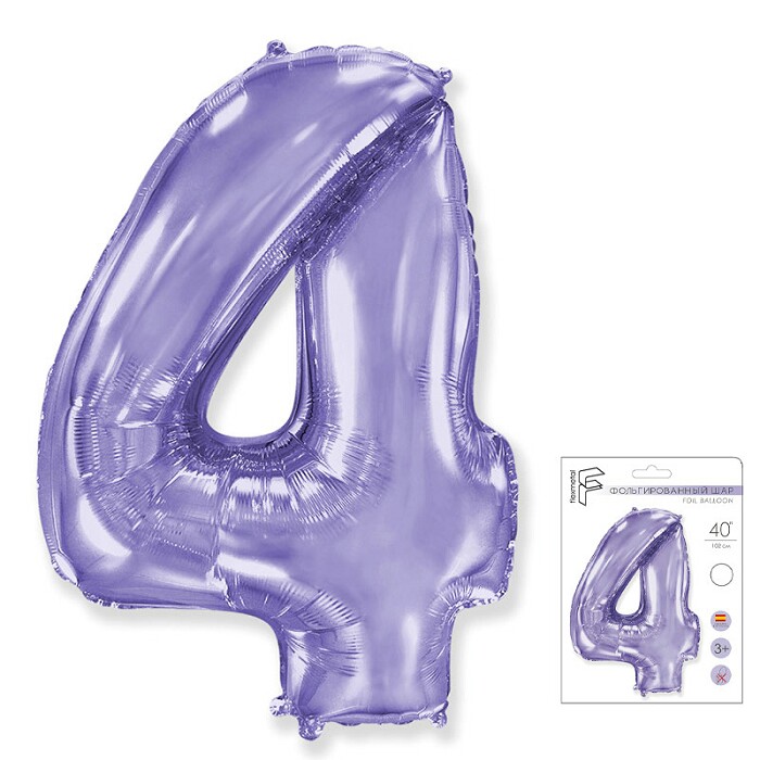 Шар фольга Цифра 40''/Fm Сиреневая Lilac "4"