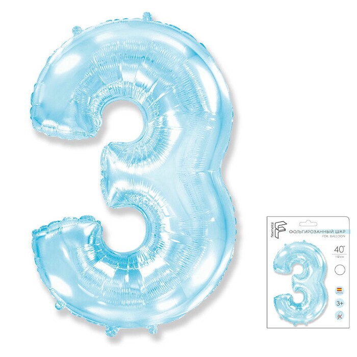 Шар фольга Цифра 40''/Fm Светло-голубой Pastel Blue "3"