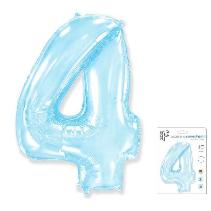 Шар фольга Цифра 40''/Fm Светло-голубой Pastel Blue "4"