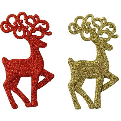 Подвеска пластик Олень красный золото 12см (уп2)