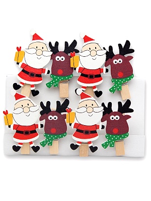 Прищепки дерево Санта и олень 5см (уп8)