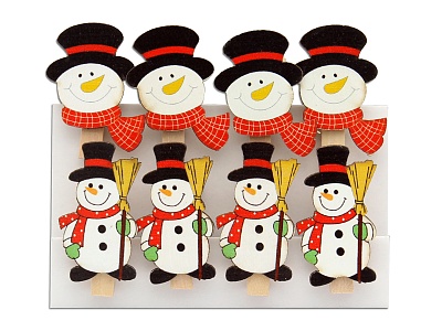 Прищепки дерево Веселый снеговик 5,5см (уп8)