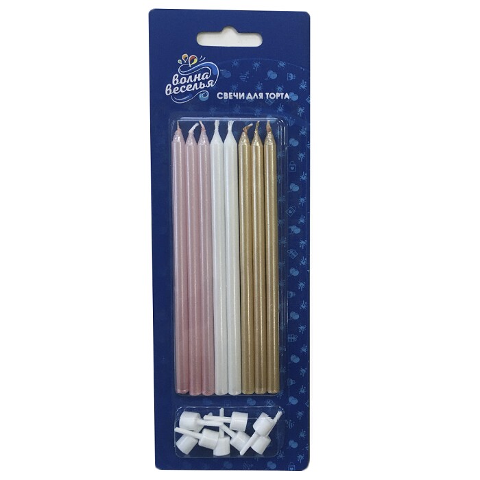 Свеча для торта с держателем Нежный микс перламутр 12см (уп8)