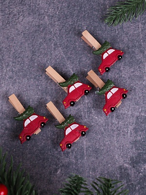 Прищепки керамика декор Машина с елкой 3,5см (уп5)