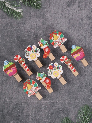 Прищепки дерево декор Счастливого Нового Года 3,5см (уп10)