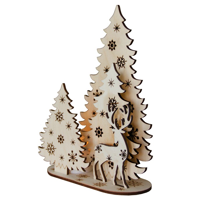 Сборная модель с подсветкой Олень среди елей Дерево 12,2х5,8х17,8см