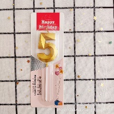 Свеча для торта Цифра грани Золото "5"