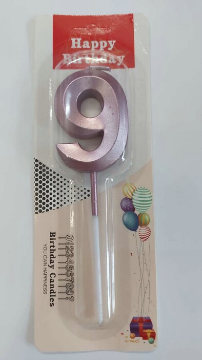 Свеча для торта Цифра грани Розовая "9"
