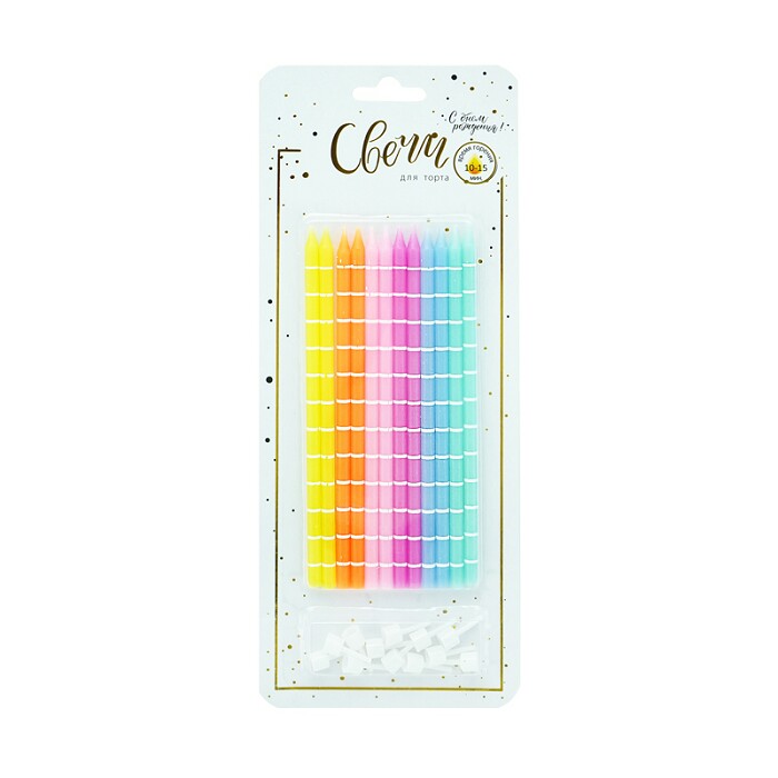 Свеча для торта с держателем Гигант Полоски Ассорти 15см XL (уп12)