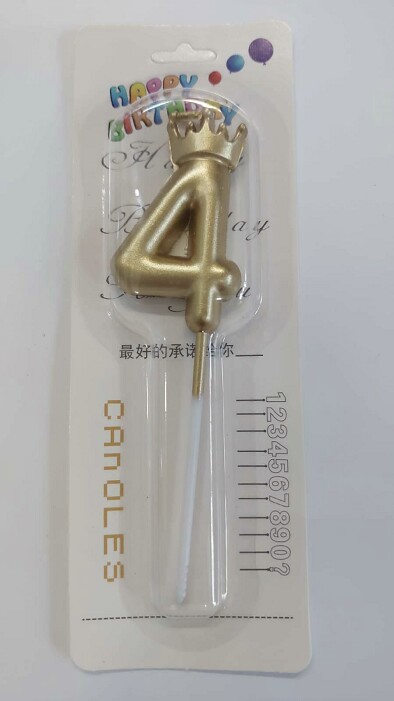 Свеча для торта Цифра Корона золото "4" 5,5см