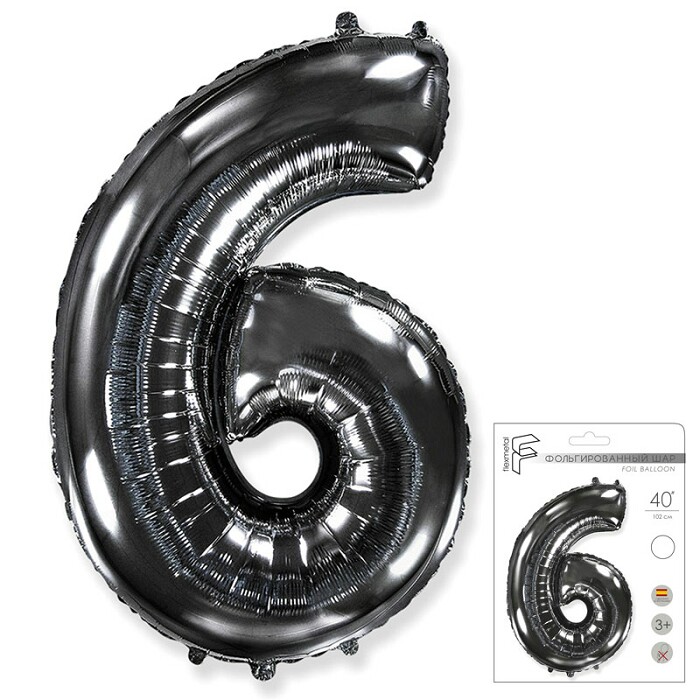 Шар фольга Цифра 40''/Fm Черная "6"