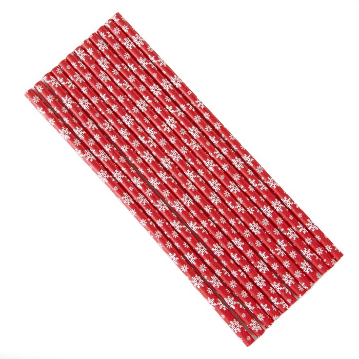 Трубочки для коктейлей Снежинки Белый Красный уп12