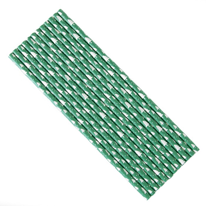 Трубочки для коктейлей Елочки Белый Зеленый уп12
