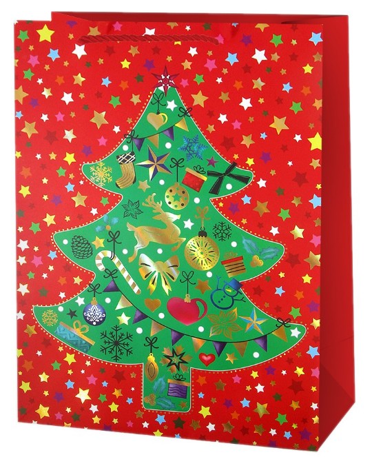 Пакет M 23х18х8см Новогодняя елка дизайн №4 металлик