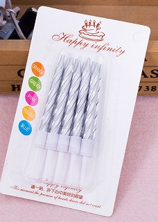 Свеча для торта с держателем металлик витая Серебро неон (уп10)